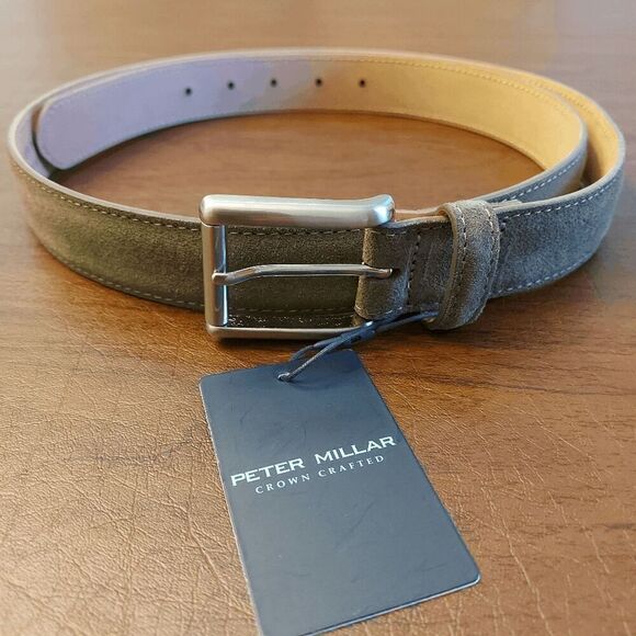 Peter Millar Crown Crafted Excursionist Calf Suede Belt Green MF23XA07 Men's 42 - Picture 1 of 3